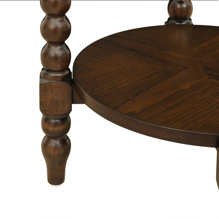Round End Table With Shelf Brown