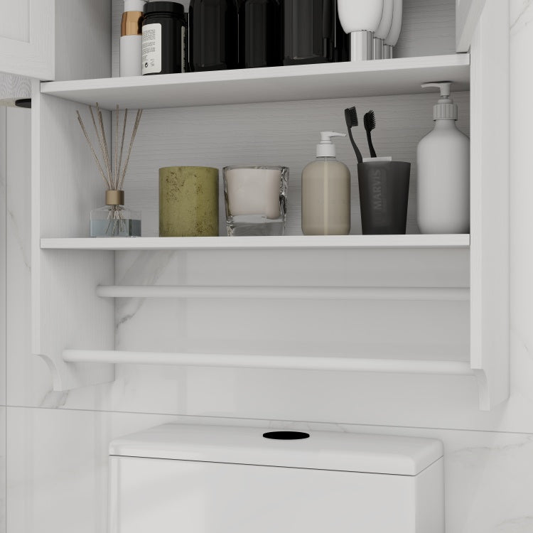 Bathroom Wall Cabinet With Doors,Adjustable Shelf,Towel Bar And Paper Holder, Over The Toilet Storage Cabinet, Medicine Cabinet For Bathroom White