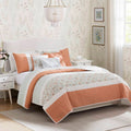 6 Piece Cotton Percale Quilt Set With Throw Pillows Coral Full Queen
