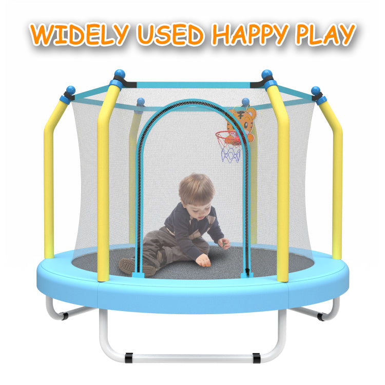 55 Inch Trampoline For Kids Indoor & Outdoor Small Toddler Trampoline With Basketball Hoop