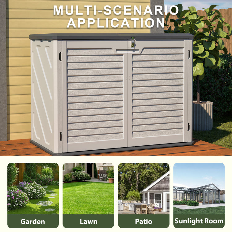 Horizontal Storage Shed Weather Resistance, Large Outdoor Storage Cabinet Lockable, Thick Hdpe Plastic Storage Unit For Backyards, Patio, Garden 28 Cu.Ft Ivory White