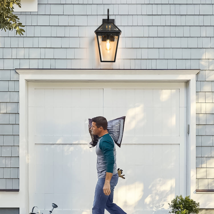 21" H 1 Pack Outdoor Wall Lantern Light Modern Black Metal & Clear Glass Sconce For Porch, Patio, And Garden Lighting Bulb Not Included