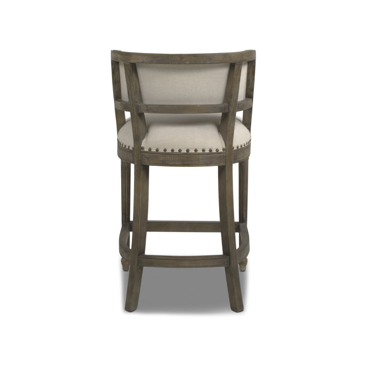 Paris 26.5" Farmhouse Counter Height Bar Stool With Backrest, Light Beige Linen