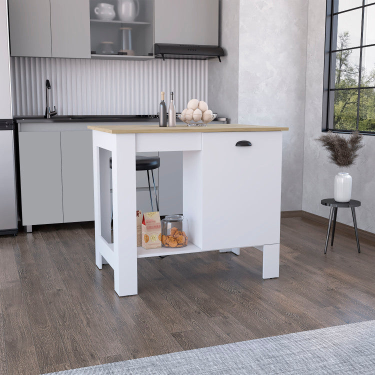 Atenea Kitchen Island, Single Door Cabinet, Shelf White Macadamia