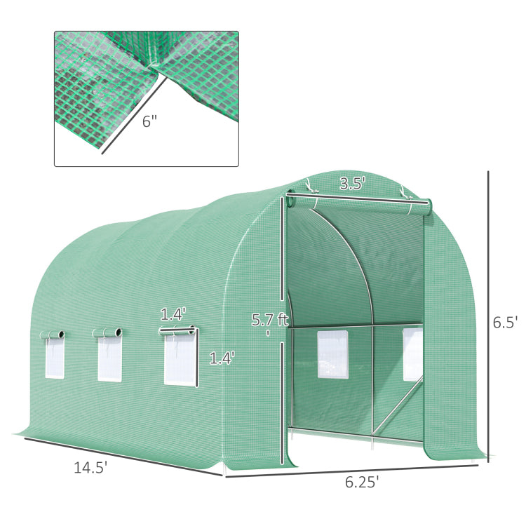 Outsunny 15' X 6' X 7' Walk In Tunnel Greenhouse Garden Plant Growing House With Door And Ventilation Window, Green