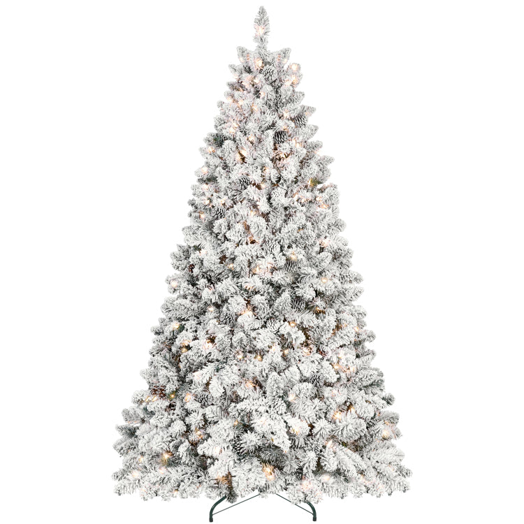 4Ft Flocked Christmas Tree With 150 Ul Lights And 21 Natural Pine Cones Snowy Pvc Tips, 366 Tips, Hinged Structure, Stable Metal Stand, Easy Setup