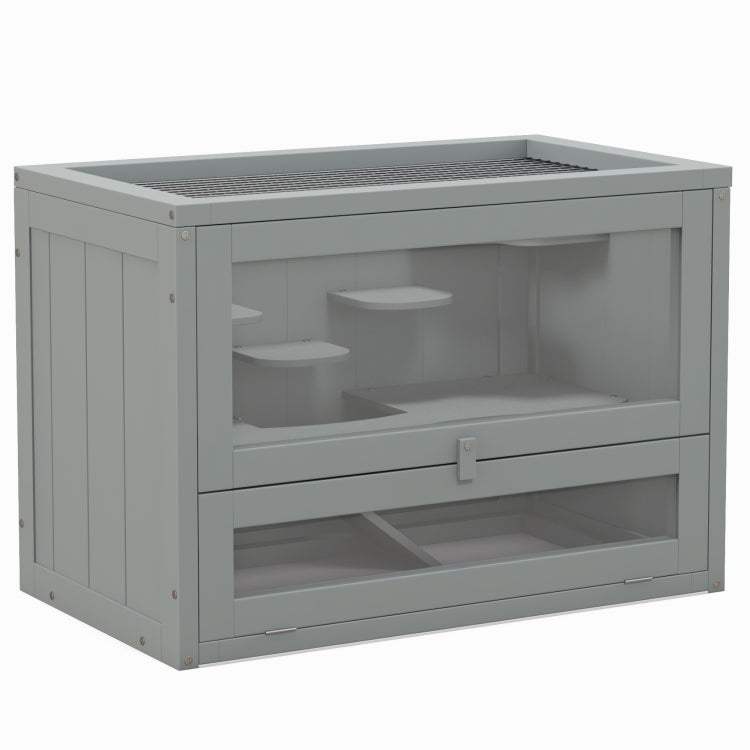 Pawhut 2 Level Hamster Cage Mice And Rat House, Small Animal Habitat For Guinea Pigs, Chinchillas With Openable Top, Front Door, Shelf And Ladder, Gray