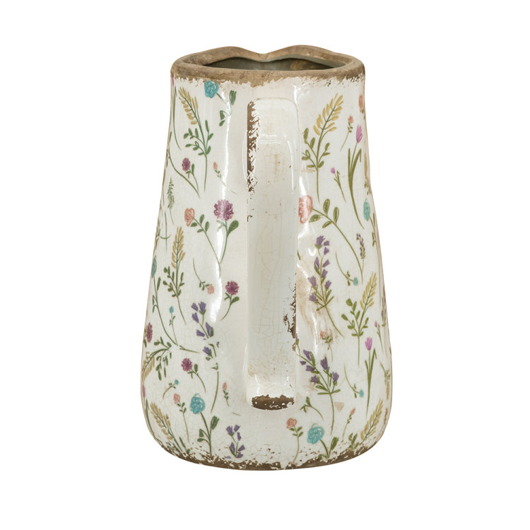 8.1X5.7X9.1" Round Ceramic Pitcher Vase With Multi Colored Floral Motifs