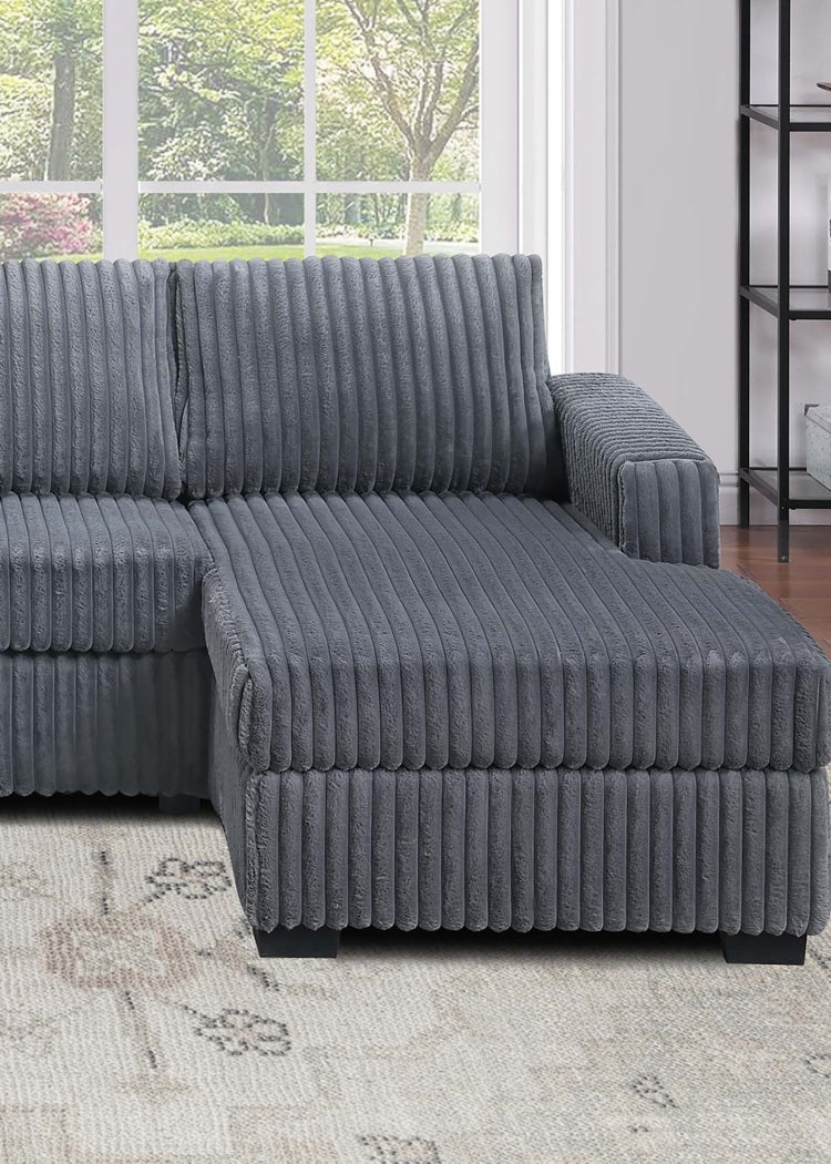 Dark Gray Finish 3Pc U Shaped Sectional Set Cushion Back Armless Chairs Right Arm And Left Arm Chaise Primary Living Room Comfortable For 4 People