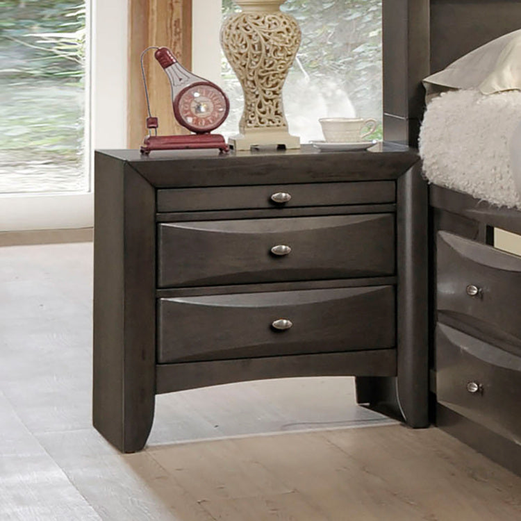 Gray Simple Contemporary 1Pc Nightstand Solid Wood Bedside Table Knob Pulls 2 Drawers Bedside Table