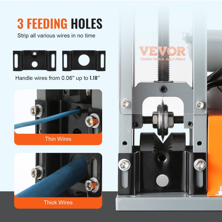 Automatic Wire Stripping Machine, 0.06'' 0.98'' Electric Motorized Cable Stripper, 180 W, 60 Ft Min Wire Peeler With Visible Stripping Depth Reference, For Scrap Copper Recycling