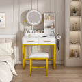 Makeup Vanity With Led Lights&3 Color And Power Outlet Makeup Vanity Table With 2 Big Drawers With Sturdy Metal Leg And Metal Chair Dressing Table For Bedroom Dressing Room White