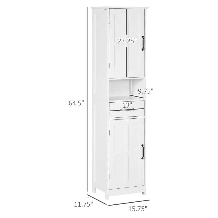 Kleankin Slim Bathroom Storage Cabinet, Tall Bathroom Cabinet, Linen Tower With Open Shelf, Drawer, Recessed Doors, And Adjustable Shelves, White