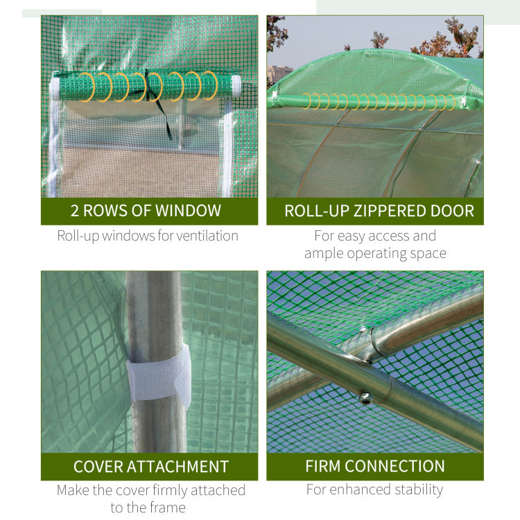 Outsunny 10' X 10' X 6.5' Walk In Tunnel Hoop Greenhouse, Polyethylene Pe Cover, Steel Frame, Roll Up Zipper Door & Windows For Flowers, Vegetables, Tropical Plants, Green