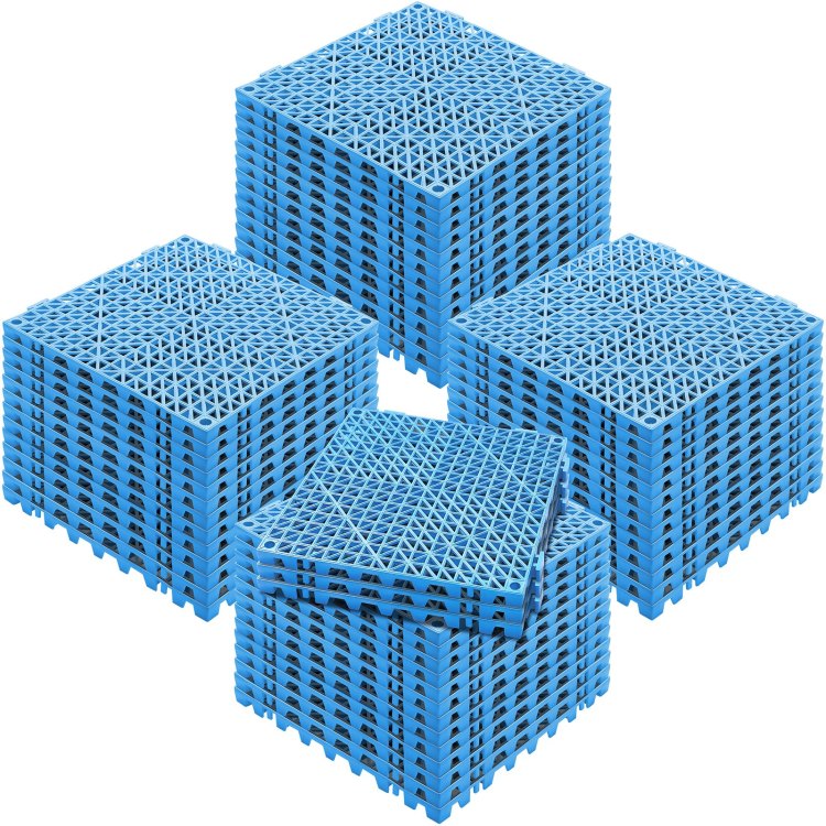 Interlocking Tile 55Pcs Blue, Drainage Tiles 12" X 12" Splicing, Pvc Interlocking Drainage Floor Tiles, Non Slip Drainage Holes For Restroom, Bathroom, Kitchen, Pool, Wet Areas, Blue