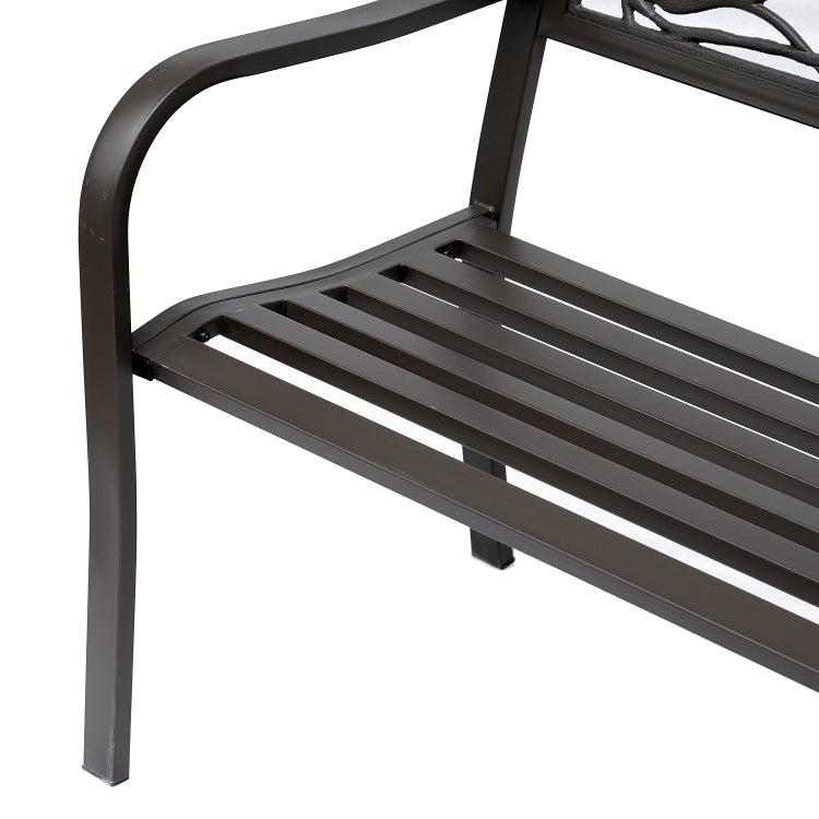 Outsunny 50" Garden Bench, Outdoor Patio Bench With Animal Pattern, Cast Steel Metal Bench For Yard, Lawn, Porch, Brown