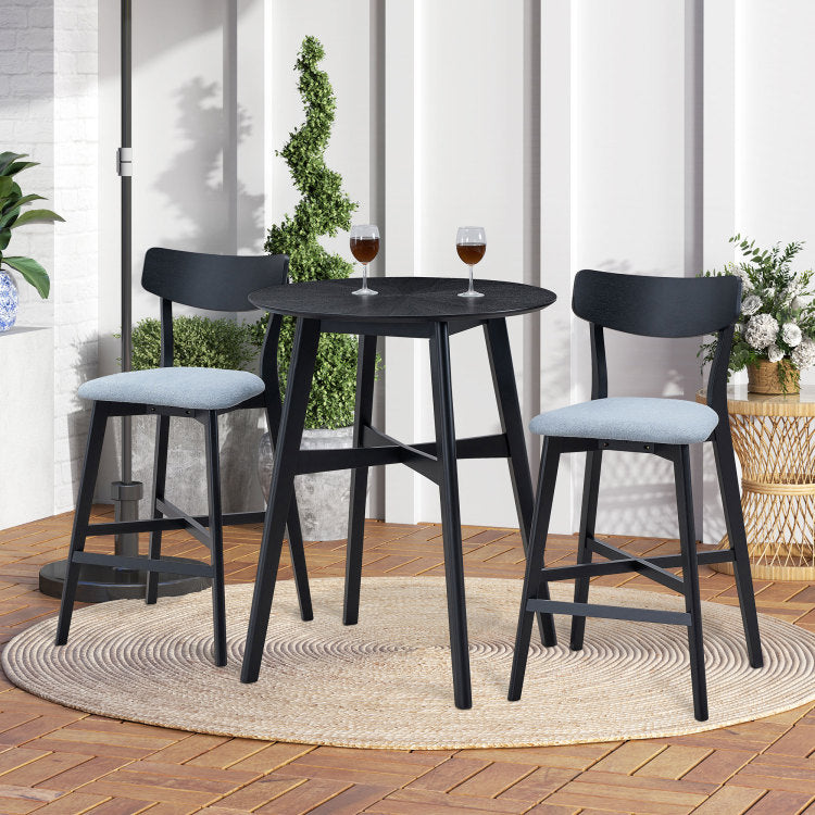 Wooden Bar Chairs Set Of 2, Modern Soft Upholstered Kitchen Island Chairs, Counter Height Stool With Backrest,Wooden Frame Chairs With Footrest For Pub,Living Room,Restaurant,Black