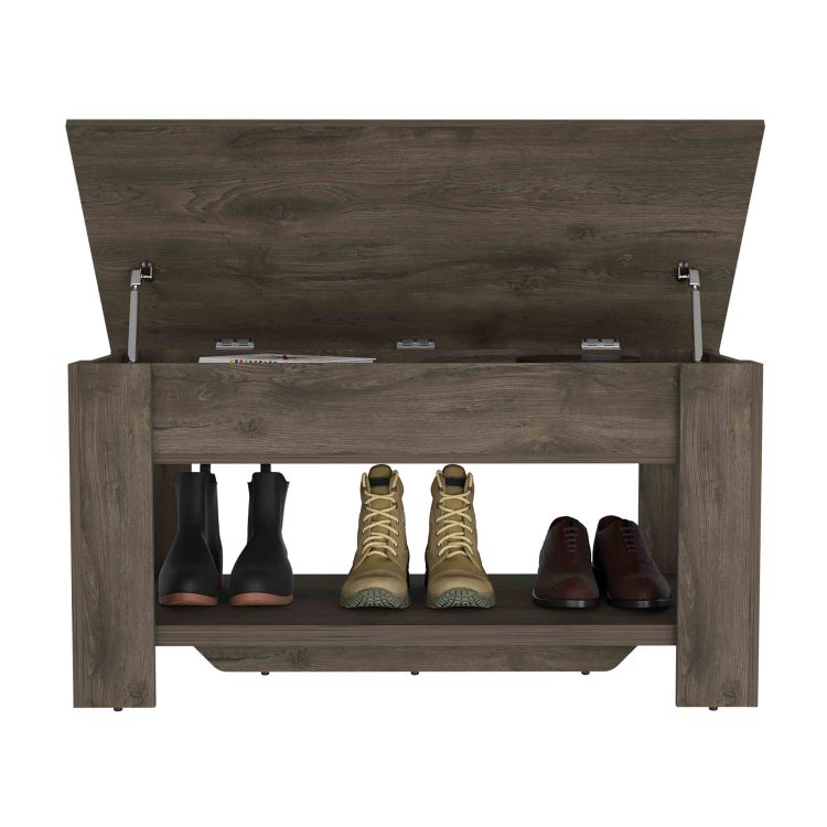 Austin Storage Table, One Extendable Table Shelf, Four Legs, Lower Shelf Dark Brown