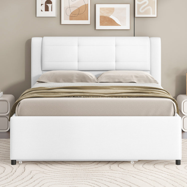 Full Size Upholstery Platform Bed With Trundle,Trundle Can Be Flat Or Erected, Beige
