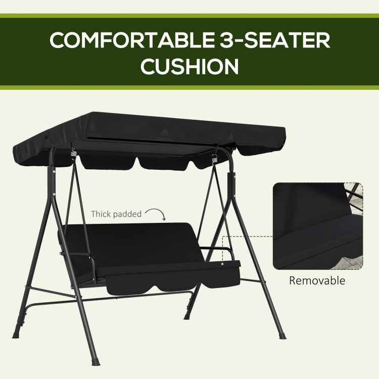 Outsunny 3 Seat Outdoor Patio Swing Chair With Removable Cushion, Steel Frame Stand And Adjustable Tilt Canopy For Patio, Garden, Poolside, Balcony, Backyard, Black 2
