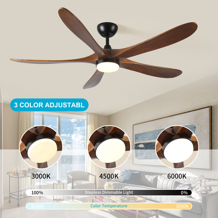 62 Inch Solid Wood With Remote Control With Light Led Modern Dc Dc Motor Indoor Outdoor 5 Blade For Patios, Bedrooms And Farmhouses