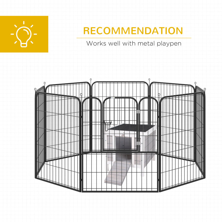 Pawhut Small Wooden Rabbit Hutch, Bunny Guinea Pig Cage, With Openable & Waterproof Roof, Gray