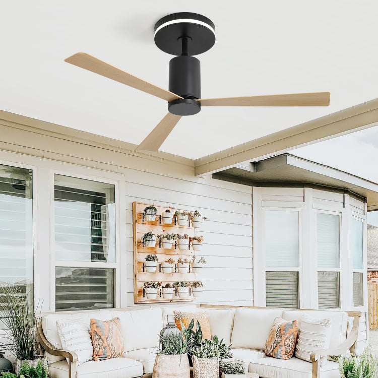 52 Inch Modern Flush Mount With Led Light And Remote Control, 3 Abs Blades Noiseless Reversible Dc Motor For Patio Living Room