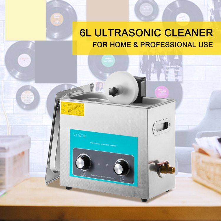 Ultrasonic Vinyl Record Cleaner 6L 40Khz Vinyl Ultrasonic Cleaning Machine Knob Control Record Ultrasonic Cleaner 4 Records Vinyl Sonic Cleaner Stainless Steel Tank W Mechanical Heater & Timer