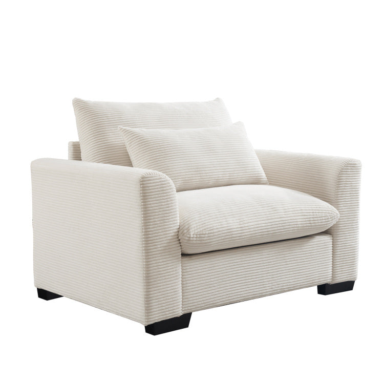 Beige Corduroy Deep Seat Single Sofa Accent Chair,Deep Seat Couch With Waist Pillow For Living Room Apartment Office