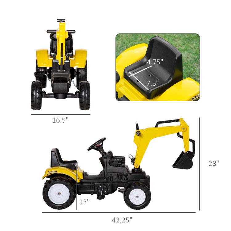 Aosom Kids Ride On Excavator, Pedal Digger, Construction Truck With Horn For Kids And Toddlers 3 , Yellow