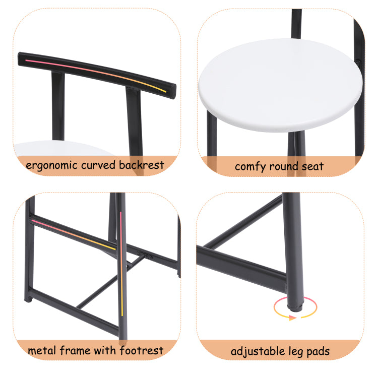 Bar Stools Kitchen Island Bar Chairs Set Of 3 Metal Counter Barstools With Backrest For Dining Pub Room Black & White