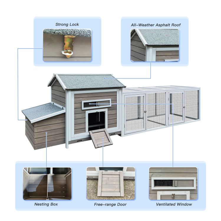 118 Wooden Chicken Coop Hen House Poultry Cage With Free Range Doors, Nesting Box,Leakproof Pull On Tray