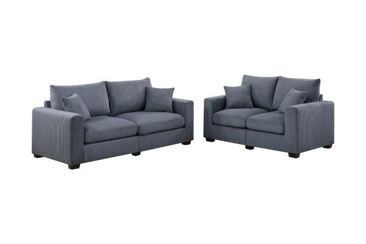 Contemporary Style 2Pc Sofa Set 1X Loveseat 1X Sofa Set Cushion Back Matching Pillow Square Arms Wooden Legs Dark Gray Finish Primary Living Room