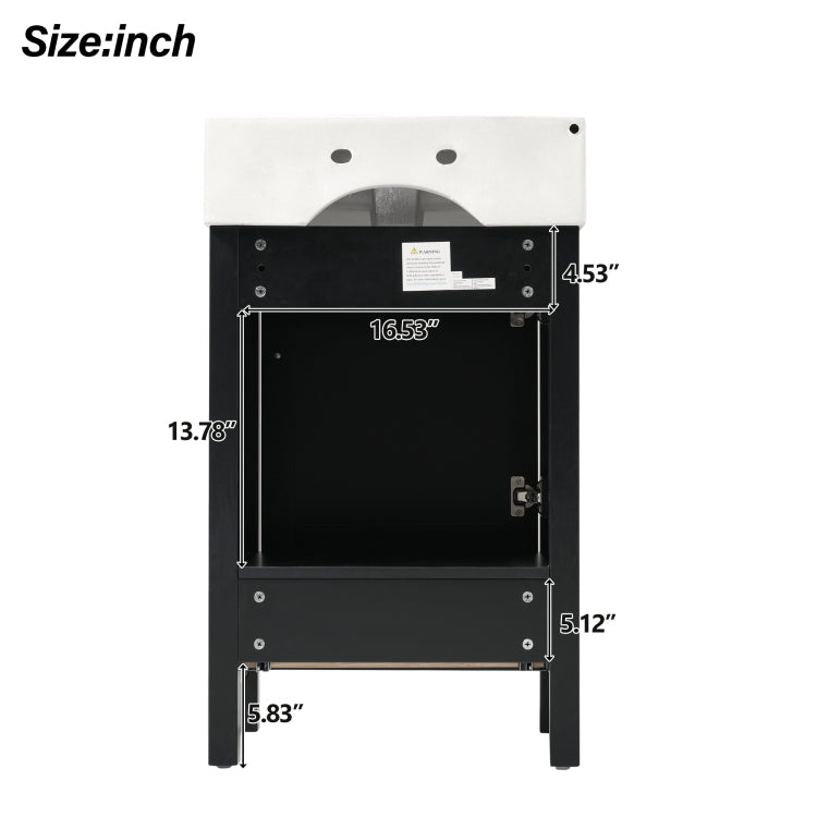 20.28'' Black Modern Bathroom Vanity With Ceramic Sink, Solid Wood Frame, And Drawer Ideal For Small Bathrooms