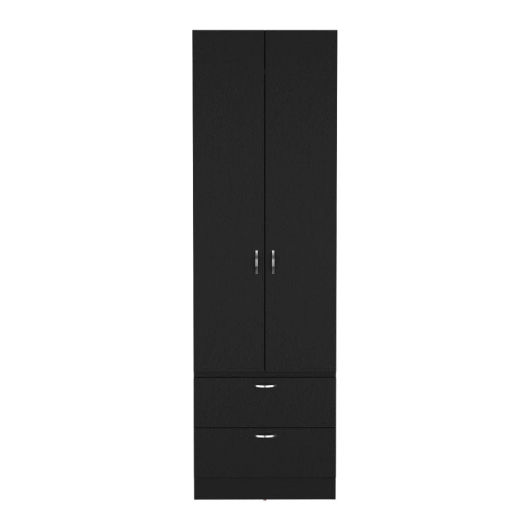 Armoire Wardrove 76" H, Hanging Rod, 2 Drawers, 1 Shelf, Black