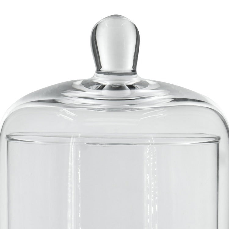 Set Of 2 Large Glass Serving Platters With Dome And Finial Handle, Clear