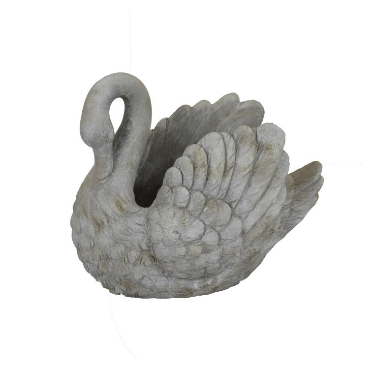 Jina Planter With Swan Sculpted Details, Gray Terracotta 10 Inch