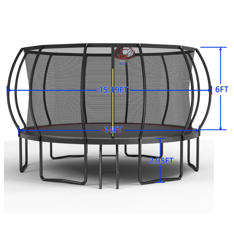 Yc 14Ft Trampoline Pumpkin Black Red Fframe Height 90Cm