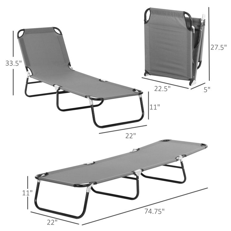 Outsunny 2 Piece Folding Chaise Lounge Pool Chairs, Outdoor Sun Tanning Chairs With 5 Level Reclining Back, Steel Frame For Beach, Yard, Patio, Dark Gray