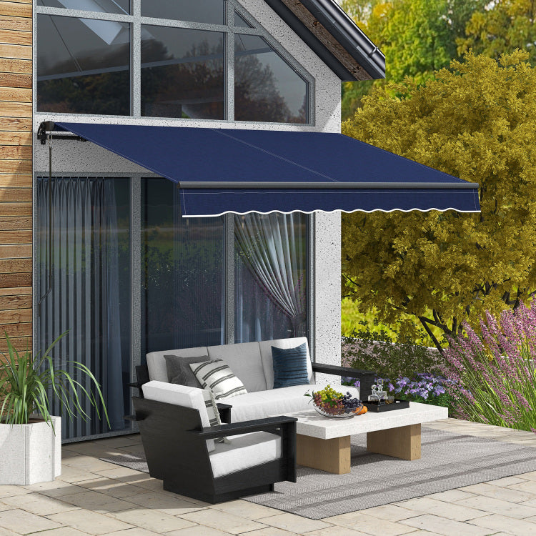 Outsunny 10' X 8' Retractable Awning, Patio Awning Sunshade Shelter With Manual Crank Handle, 280Gsm Uv Resistant Fabric And Aluminum Frame For Deck, Balcony, Yard, Blue