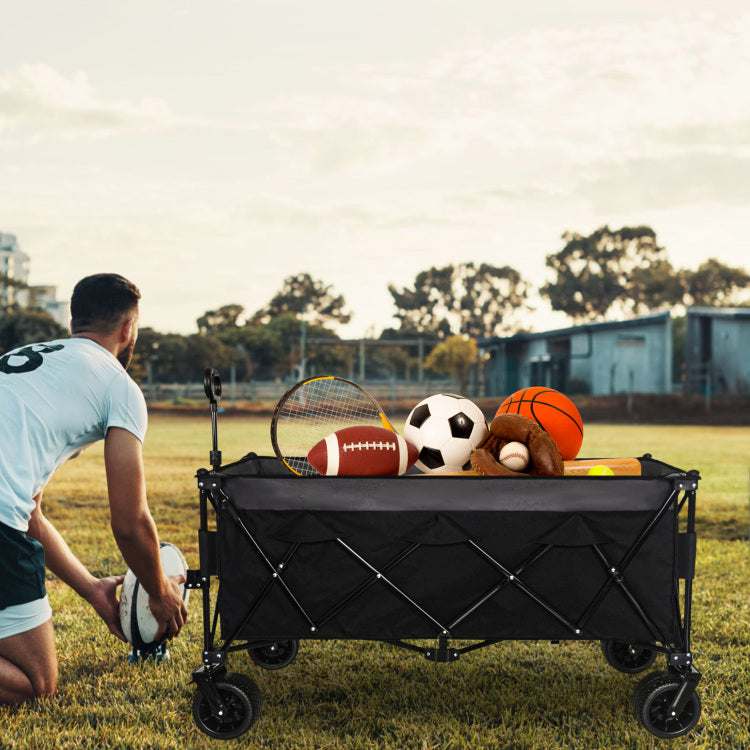 51 Inch Extended Heavy Duty Foldable Utility Wagon 480Lbs Capacity, Patented Ultra Stable Frame, 1:6 Space Saving Fold & 7" All Terrain Wheels, No Assembly Needed, Black Gray