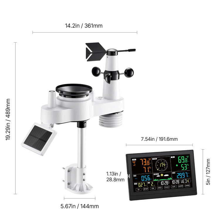 7 In 1 Wi Fi Weather Station With App, 7.5 Inch Va Display, Wireless Solar Powered Outdoor Sensor, Rain Gauge, Indoor Outdoor For Weather Forecast, Wind Speed, Temperature, Humidity, Rainfall