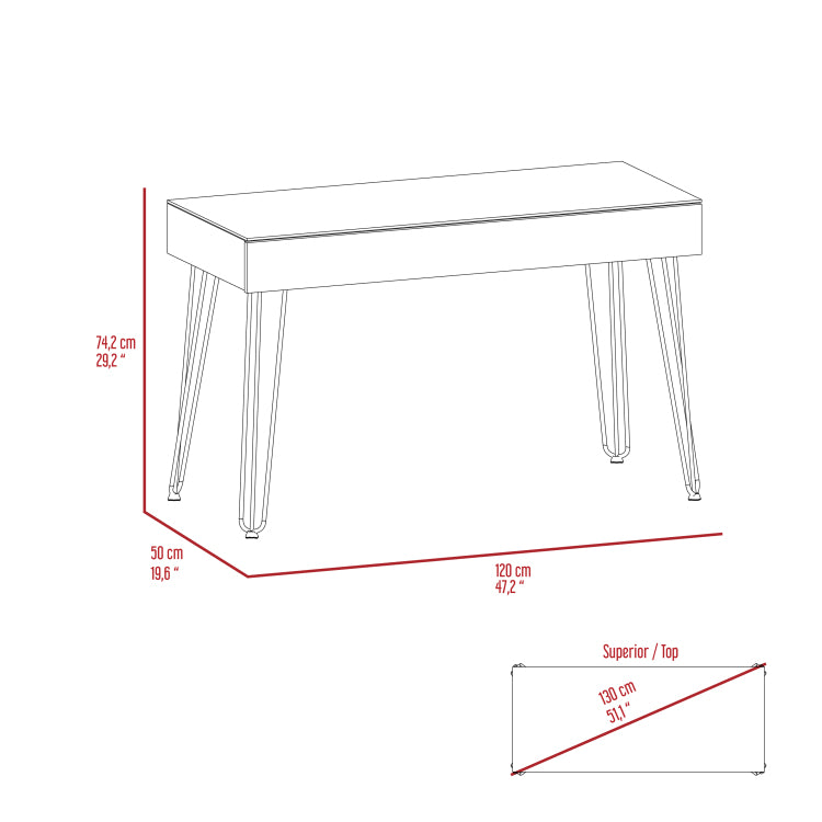 Kyoto 120 Writing Desk, Hairpin, One Drawer