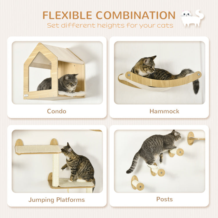 Pawhut Unique Cat Tree Made From Cat Shelves With 10 Levels For More Height, Wall Mounted Cat Tree Climbing Playground With Cat Hammocks, Modern Cat Tree