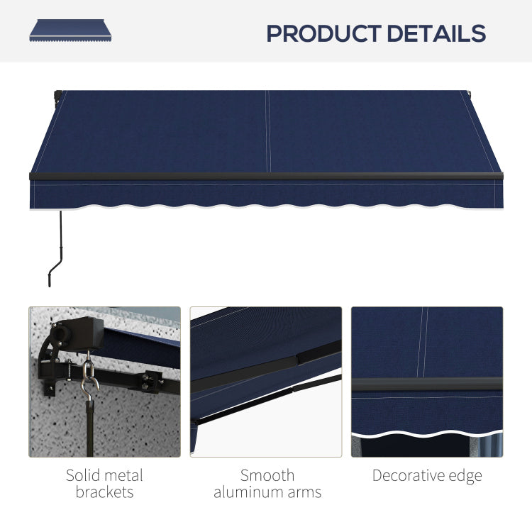 Outsunny 10' X 8' Retractable Awning, Patio Awning Sunshade Shelter With Manual Crank Handle, 280Gsm Uv Resistant Fabric And Aluminum Frame For Deck, Balcony, Yard, Blue