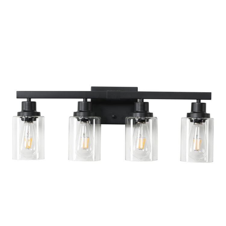 24" Modern Black 4 Light Bathroom Vanity Light Fixture, Industrial Wall Sconce With Clear Glass Shades For Mirror, Bathroom, Bedroom, And Hallway No Bulbs