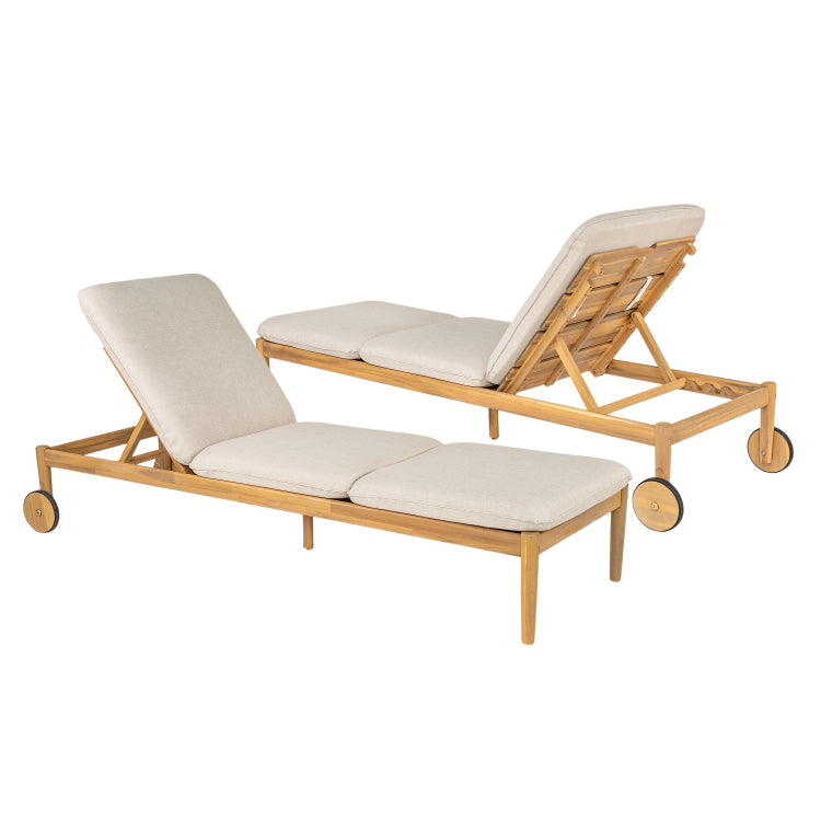 Riviera Outdoor Chaise Lounge With Wheels, Acacia Wood Frame Set Of 2