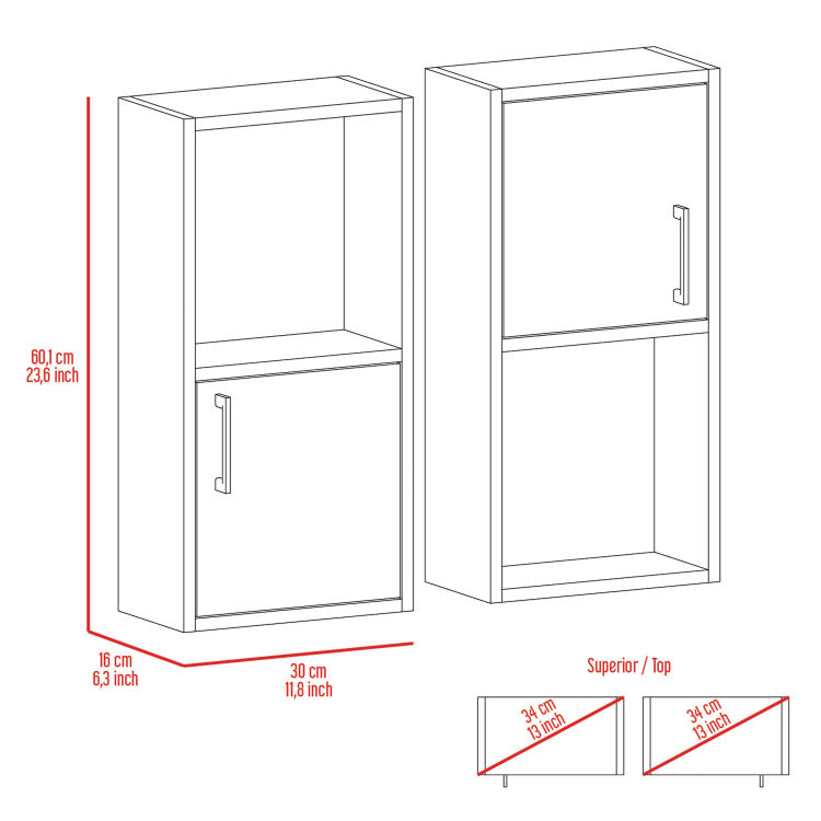 Oba 2 Pc Wall Mounted Bathroom Medicine Cabinet With Open And Closed Storage