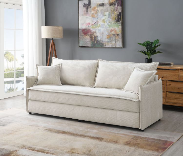 Elisea Beige Fabric Sleeper Sectional Sofa W 2 Toss Pillows