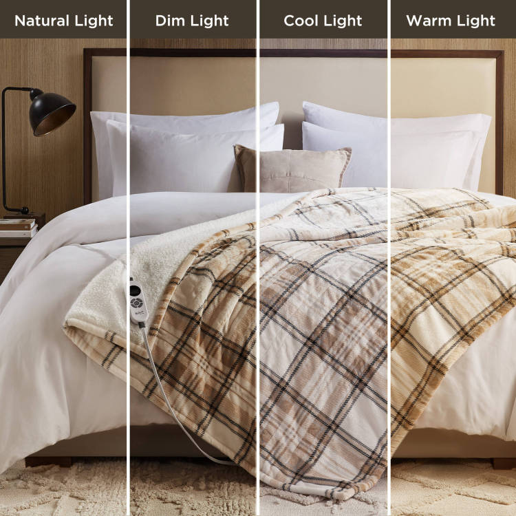 1 Piece 50X60" Heated Throw,Tan Plaid